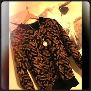 Vintage animal print metallic sweater